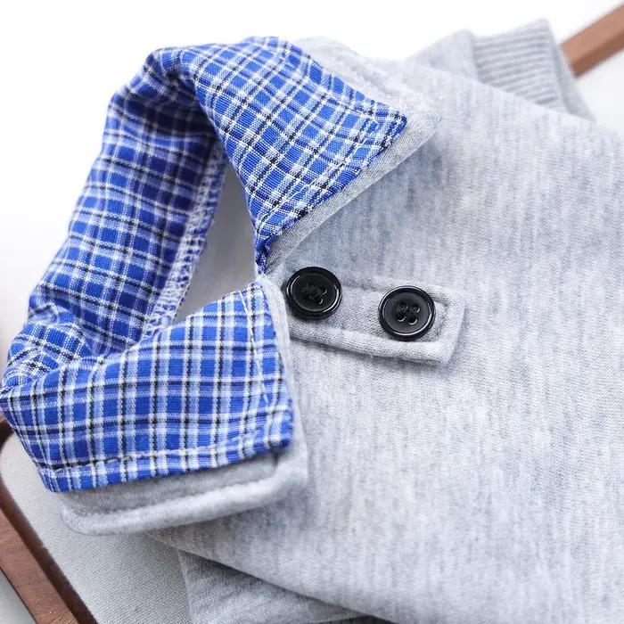 Sweat à capuche pour animaux de compagnie style preppy à carreaux bleus