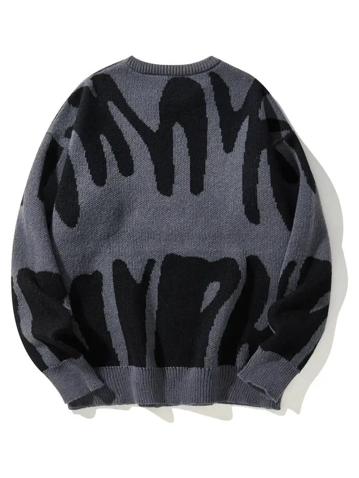 Pull à col rond à motif jacquard irrégulier pour hommes, pull décontracté, document d'abonnés, popul