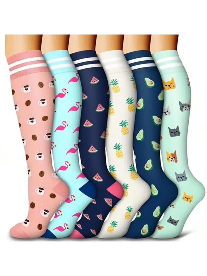 Chaussettes de compression Animal Fruit pour hommes femmes running infirmières sport 6 paires