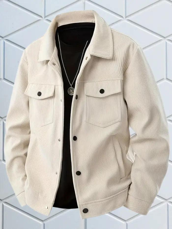 Veste en velours côtelé noir décontractée pour homme, style vintage, manches longues, boutonnée, polyester et rayonne, pour faire du shopping et occasions spéciales