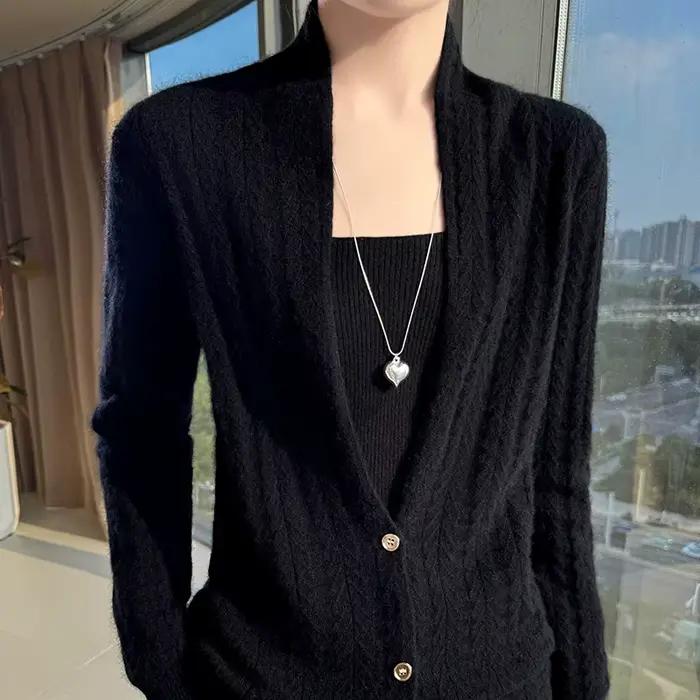 Col écharpe femmes Cardigan hauts automne hiver nouveau Chic 100% laine mérinos pull gracieux femme