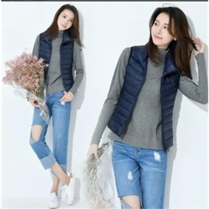 Vêtements pour femmes doudoune légère gilet chaud sans col duvet de canard blanc mince col rond vêtements intérieurs débardeur court
