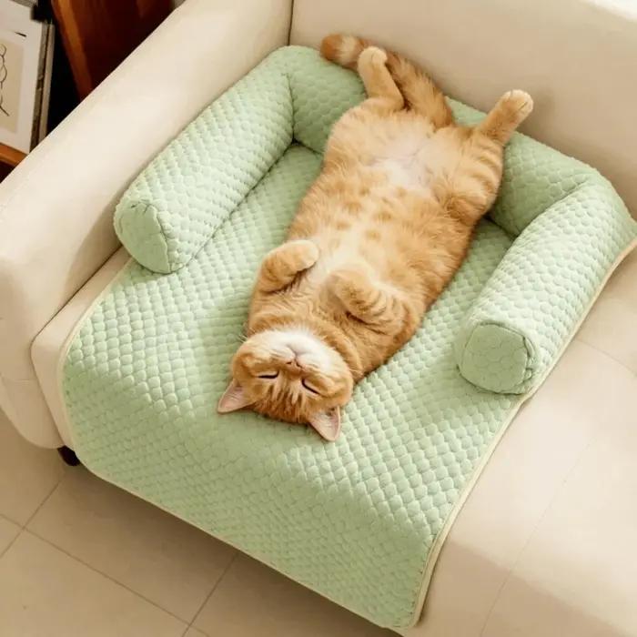 Canapé-lit pour chien respirant, tapis rafraîchissant pour chien, coussin de canapé pour chien amovible et antidérapant avec oreiller, coussin d'été confortable pour animaux de compagnie, pour intérie