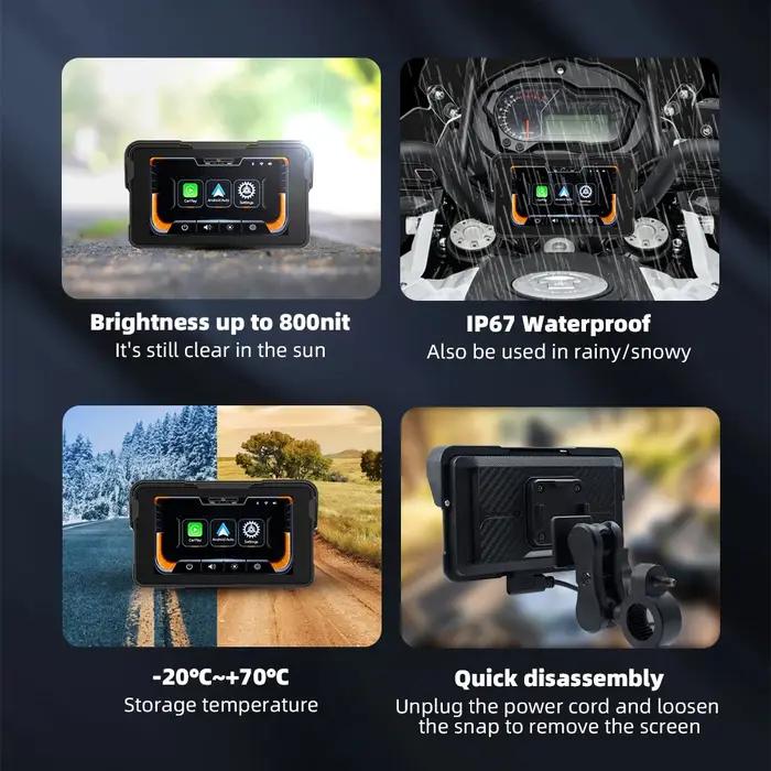 EKIY 5.0 pouces sans fil CarPlay Moto Android Auto Portable numérique