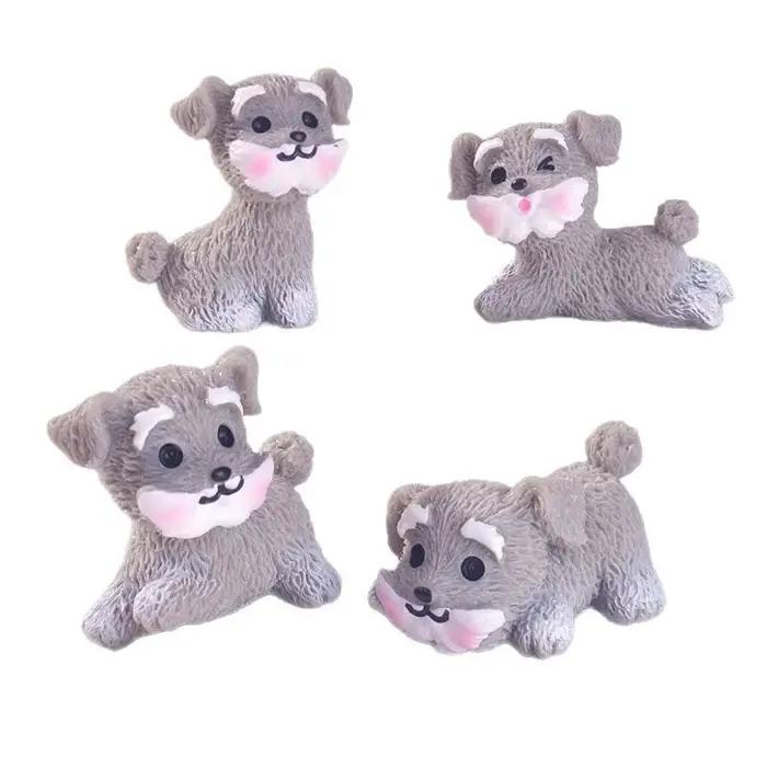 Mignon gris Schnauzer Mini Figurines Miniature Micro paysage voiture ornement dessin animé chien en pot bricolage fée maison de poupée jardin décor