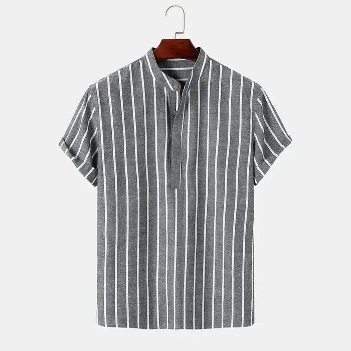 Vêtements pour hommes – Nouvelle chemise rayée mi-boutonnée pour homme
