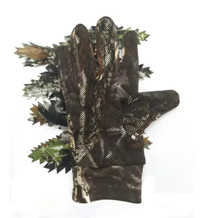 Gants de chasse camouflage 3D feuilles antidérapants avec points silicone pour pêche et chasse