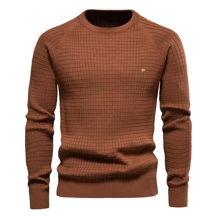 AIOPESON coton hommes chandails couleur unie col rond haute qualité maille pulls mâle nouveau hiver automne