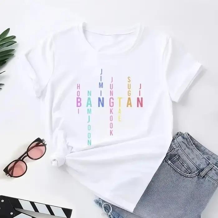 Nueva camiseta con imprimé de letras para mujer camiseta informal de moda versión coreana para mujer