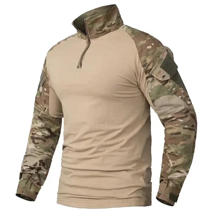Chemise tactique homme en coton Ripstop résistante pour activités extérieures paintball airsoft randonnée style militaire四季军装长袖战术T恤适合户外活动涂鸦空气软式橄榄球和日常穿着