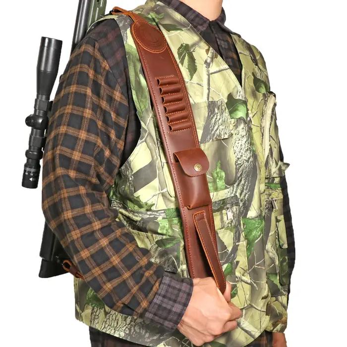 Tourbon chasse cuir pistolet bandoulière fusil fronde avec porte-munitions pour calibre.30-30.308.30-06