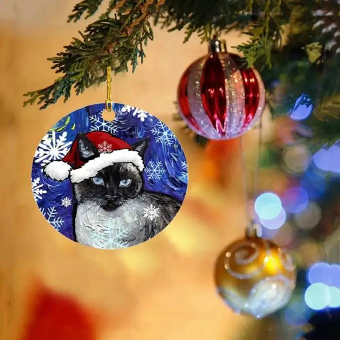 2D noël chat chien avec chapeau pendentif décoratif dessin animé chat arbre de noël suspendus ornements suspendus acrylique noël chiens chat porte-clés