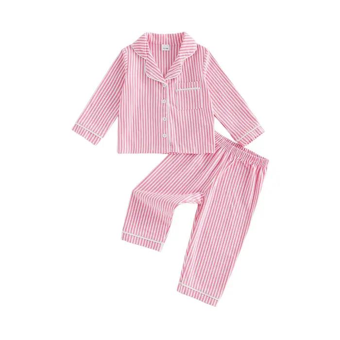 Vêtements pour enfants, ensembles de pyjama pour filles et garçons, chemises à manches longues rayée
