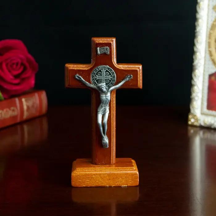 Jésus chrétien croix en bois église catholique rétro pendentif en bois voiture jésus sur croix Rosarios catholicos Jezus Croix Crucifix