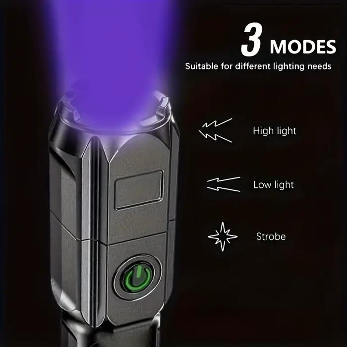 Lampe de poche UV Portable UV395NM, torche ABS Zoomable, 3 Modes, lampes de poche ultraviolettes pou