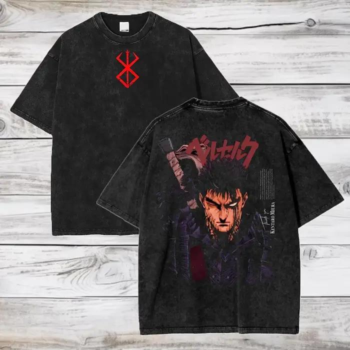 Berserk Anime Vintage vêtements Guts Cool graphique t-shirt hommes à manches courtes coton T-shirts décontracté lavé t-shirt Harajuku hauts