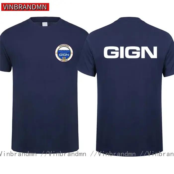 T-shirt Gendarmerie française en coton pour hommes, décontracté, col rond, polyvalent, respirant, confortable et élégant pour occasions spéciales et quotidiennes
