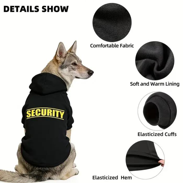 Sweat à capuche pour animaux de compagnie pour chiens de taille moyenne à grande | Noir classique avec imprimé SECURITY