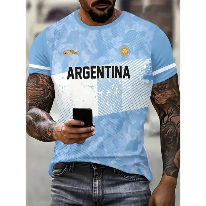 T-shirt de sport à impression 3D du drapeau argentin, à séchage rapide, respirant, pour hommes, mail