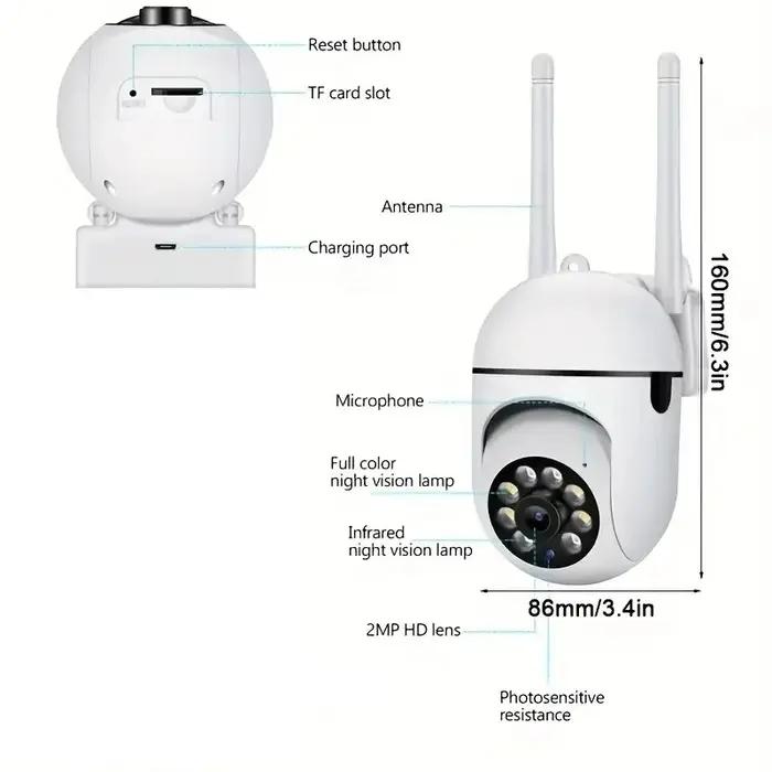 Caméra de sécurité 1080P HD 355° vision nocturne détection mouvement sirène audio bidirectionnel WiFi