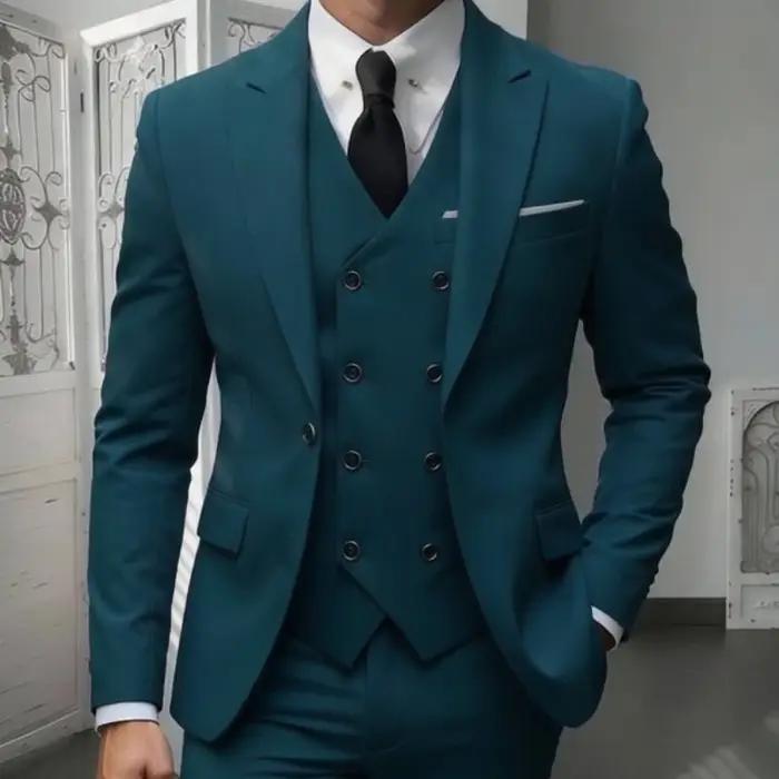 Ensemble de costume classique 3 pièces pour homme - Blazer ajusté à revers crantés avec gilet et pan