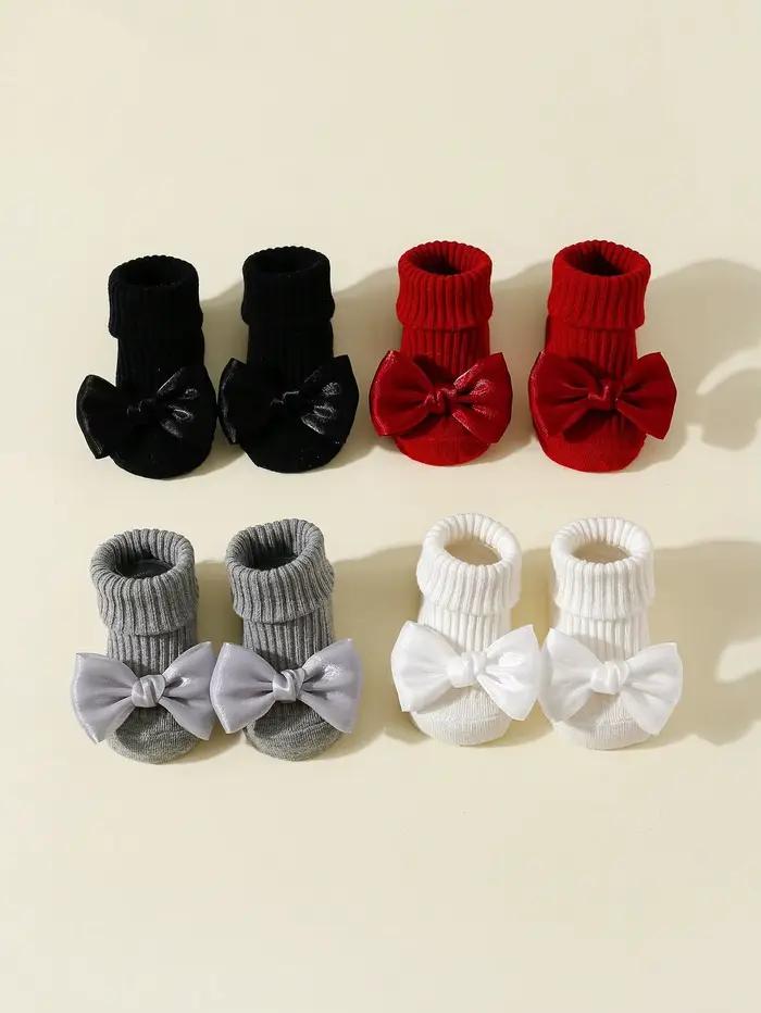 Chaussettes mignonnes en coton doux pour bébés filles avec lettres et nœuds pour enfants de 0 à 1 an toutes saisons