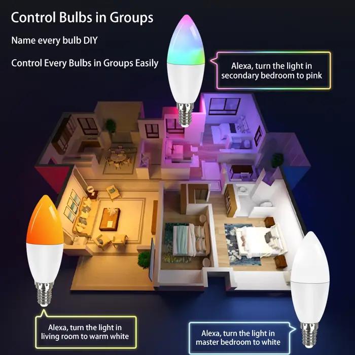 Ampoule LED Tuya Smart WiFi, E14, candel Light, 5W, 7W, 9W, 220V, lampe RVB à intensité variable, co