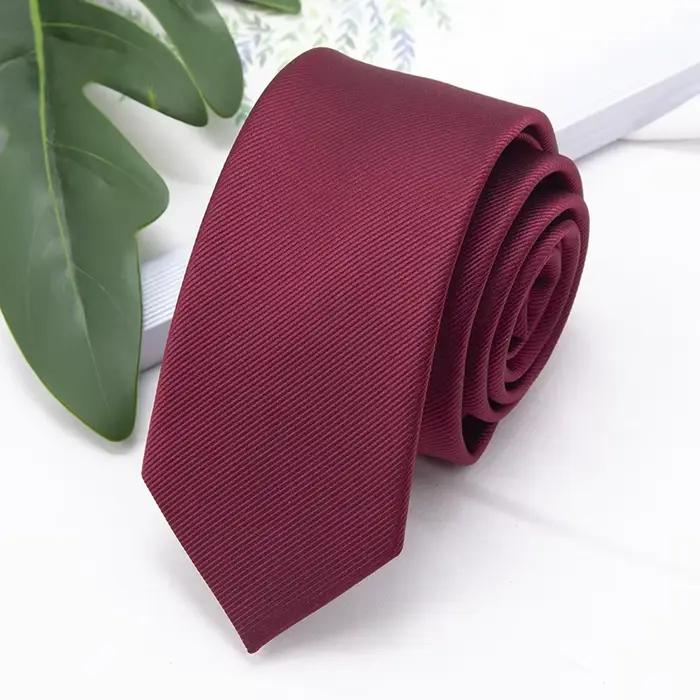 Cravate fine en Jacquard pour hommes d'affaires, cravate classique britannique de couleur unie, acce