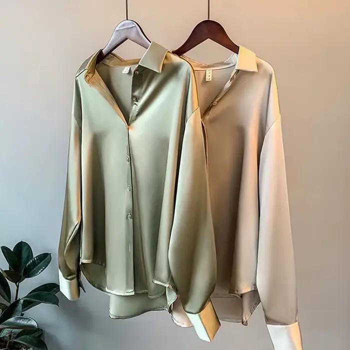 Soie coréenne bureau dames chemise élégante Blouse femmes mode boutonné chemise en Satin Vintage bla