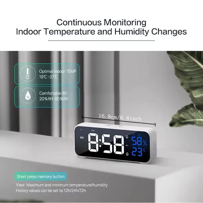 Réveil numérique de Table, horloge électronique avec température, humidité, jour de la semaine et do