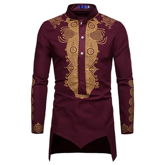 Chemise musulmane indienne à manches longues pour hommes, Kaftan noir, Vêtements de style européen, Dorure, Nouveauté, Y