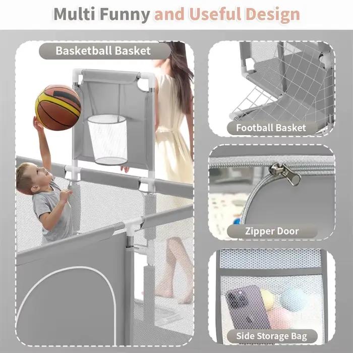 Aire de jeux pour bébé, parc pour bébé de 70 pouces, boîte de clôture grise pour enfants avec Angle