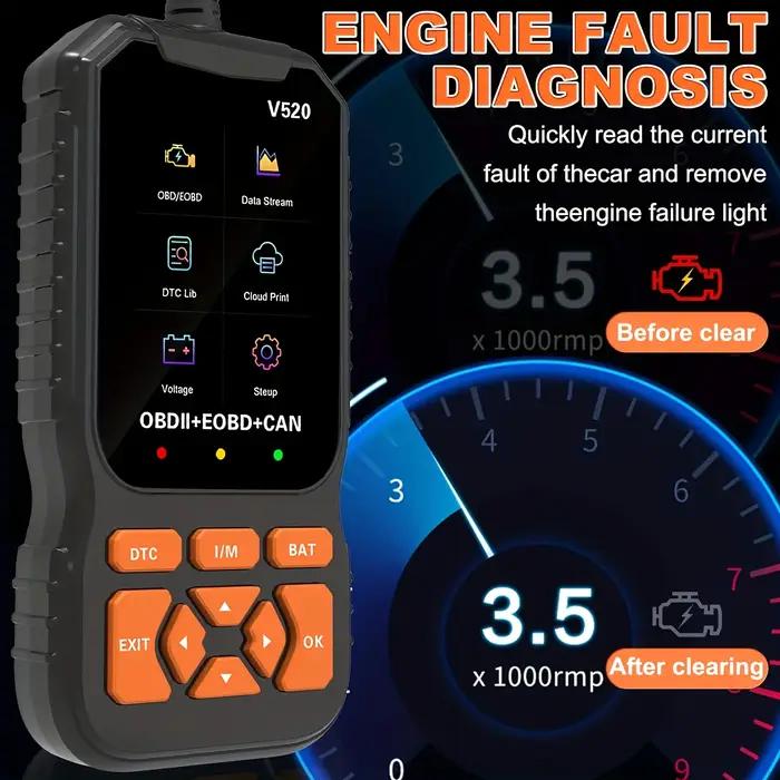 Outil diagnostic auto OBD2 V520 2025 - Lecteur codes défaut 8 langues - Réinitialisation moteur temps réel