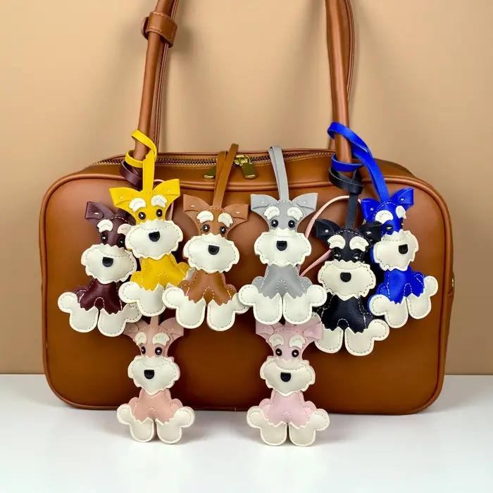 Breloque de sac en cuir PU pour chien Schnauzer, 6 couleurs disponibles, joli porte-clés et accessoire de sac pour chiot en forme d'animal de compagnie