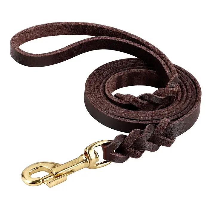 Ensemble de colliers de chien en cuir véritable tressé