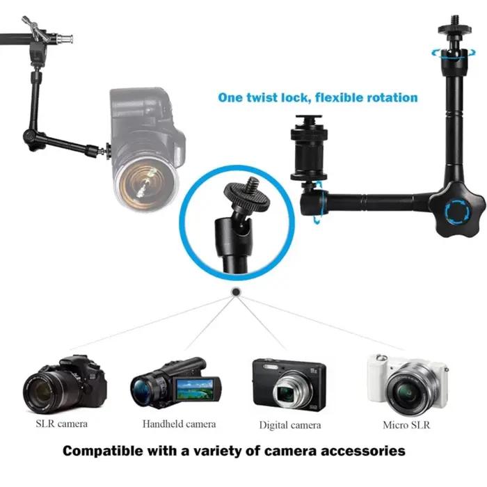 Bras articulé magique en alliage d'aluminium de 11 pouces avec pince super-clamp pour appareil photo reflex numérique, écran LCD, éclairage vidéo LED