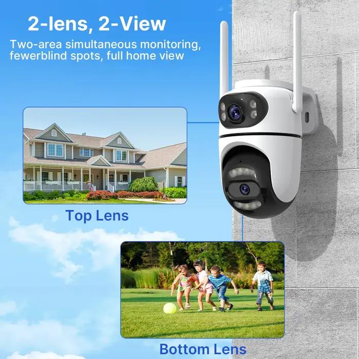 Caméra PTZ 8MP 4K WiFi - Surveillance extérieure avec double objectif, tracking IA et application iCsee