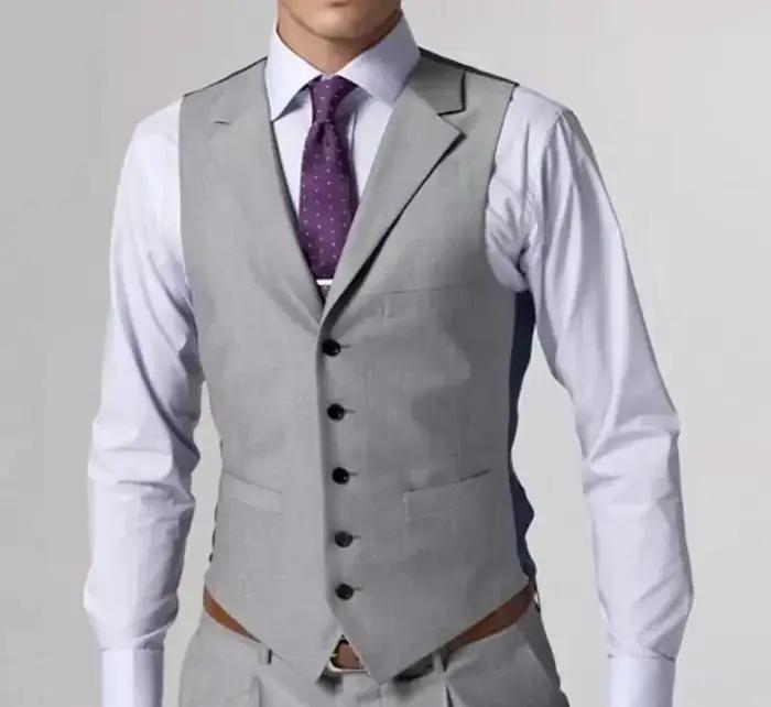 Costume gris formel pour hommes, 3 pièces, costume de marié pour fête de mariage, smoking personnalisé pour garçons d'honneur, terno (veste + gilet + pantalon)