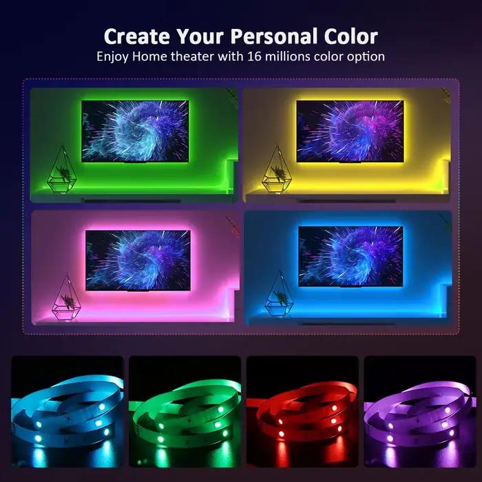 Ruban LED TV , SMD 5050 RGB Bandes Lumineuses USB avec Télécommande App Rétroéclairage TV Multicoule
