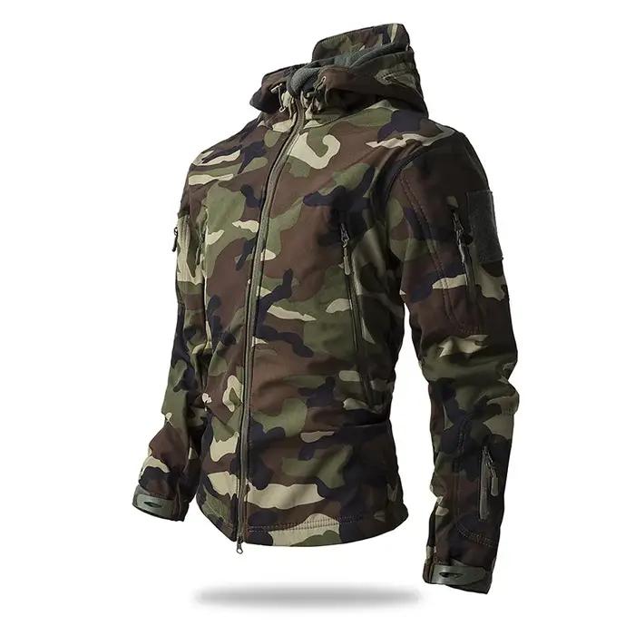 Veste de chasse camouflage pour homme, imperméable, coupe-vent, softshell, tactique, avec capuche en polaire, vêtements de pêche et de randonnée en plein air
