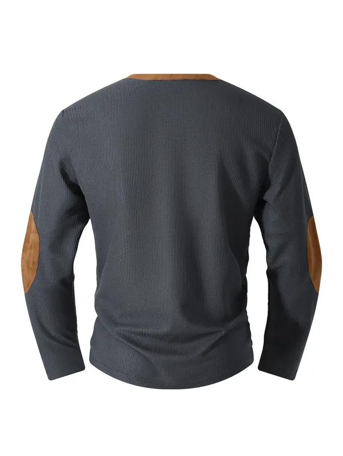 T-shirt Homme Nouvelle Collection Printemps-Automne en Coton Gaufré à Manches Longues et Col Henley