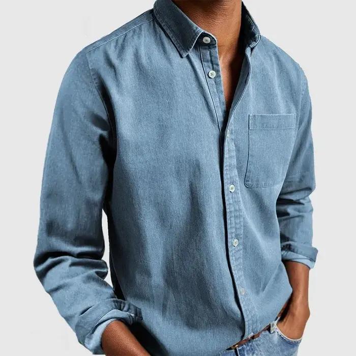 Chemise Slim Décontractée à Manches sulfet Col Rabattu pour Homme
