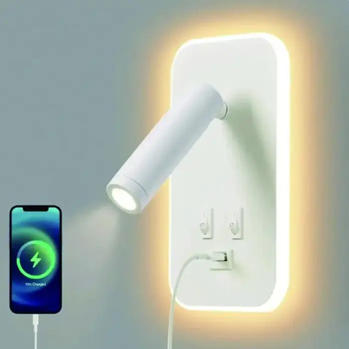Applique murale LED minimaliste avec chargement USB pour éclairage intérieur design contemporain pivotante à offrir pour maison occasions spéciales