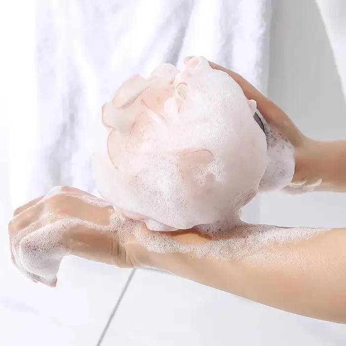 Grande boule de bain riche en bulles, serviette de bain, épurateur, nettoyage du corps, maille, douc