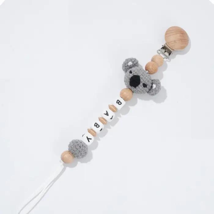 Attache sucette personnalisable crochet ours - Porte-tétine écologique hêtre sécurité bébé