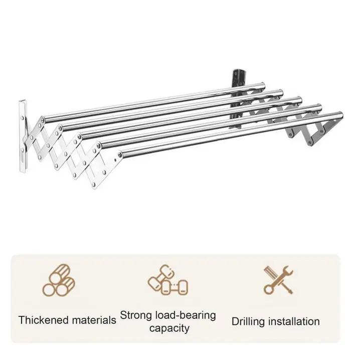 Étendoir à vêtements support de séchage mural polyvalent pliable cintre d'organisation extensible rétractable salle de bain porte-linge