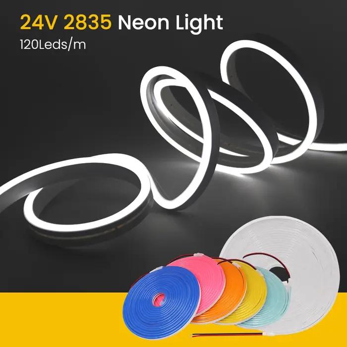 Bande lumineuse Led néon 24V, 2835 IP67, étanche, corde lumineuse douce, Orange, rouge, bleu, vert,