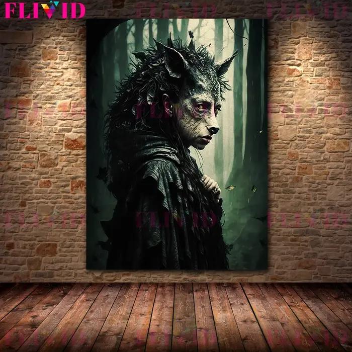 Sanglier elfe fille dans la Jungle gothique horreur Art affiche et impression décor à la maison