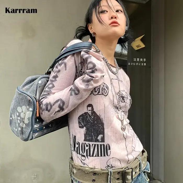 T-shirt féerique Karrram Harajuku Grunge à la mode coréenne pour femme junior avec design de dessin animé japonais pour occasions spéciales