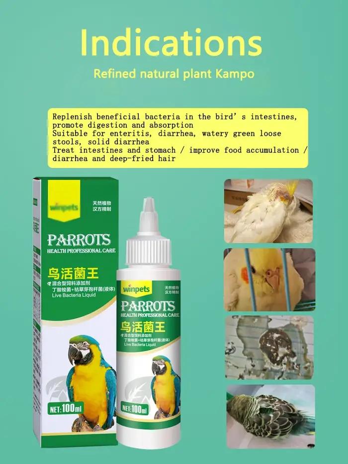 Le perroquet oiseau utilise un liquide probiotique pour adoucir les selles vertes pour réguler la dy
